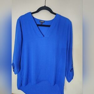 Express Ladies V-Neck Roll-Tab Sleeve Tunic - Blue